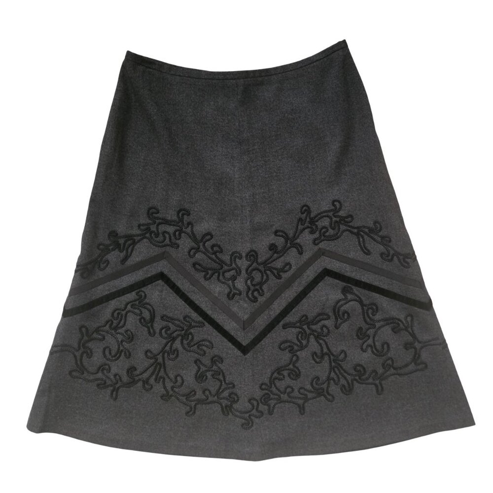 Ann Taylor LOFT Gray Lined Wool Rayon Blend Skirt Embroidery Detail 12 Petite